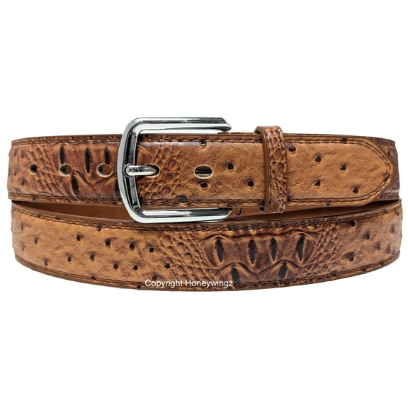 Men Brown Faux Alligator Crocodile Skin Leather Belt