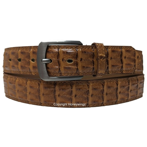 Men Brown Faux Crocodile Alligator Skin Leather Belt