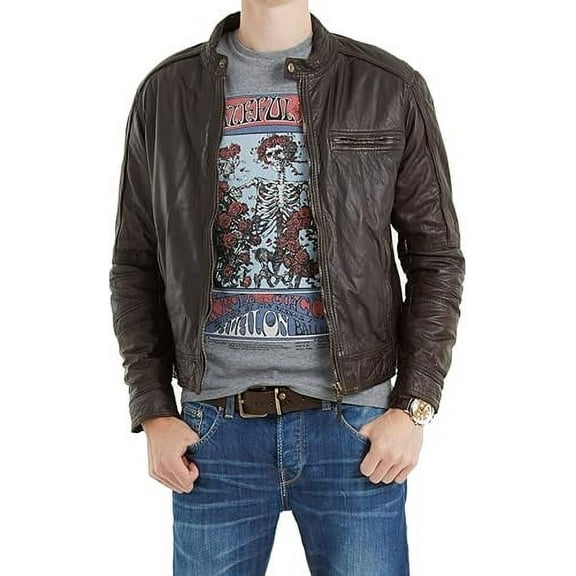 Men Brown Leather Jacket Coat Motorcycle Biker Slim Fit Outwear Jackets A774