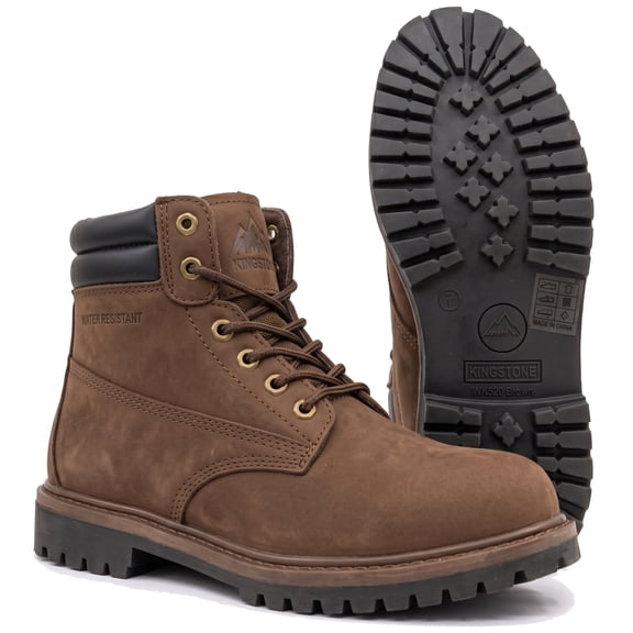 Men Brown Round Toe Work Boots Water Resistant Construction Shoes Rugged Slip Resistant Sole