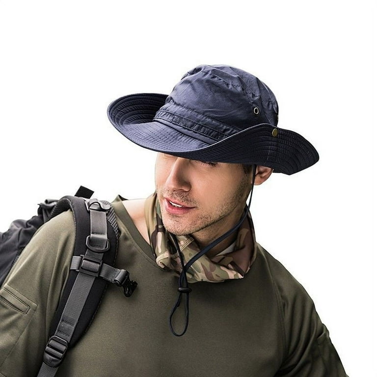 SANNEDONG Men Bucket Hat Boonie Hunting Fishing Outdoor Hiking Cap Wide Brim Sun Hat, Men's, Size: One size, Blue