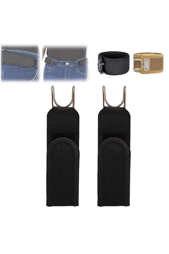 Men Buckleless Belt Hook, Metal Hook Elastic Belt, Buckle-Less Invisible Waist Belts for Work & Edc Gift for Father and Husband Black