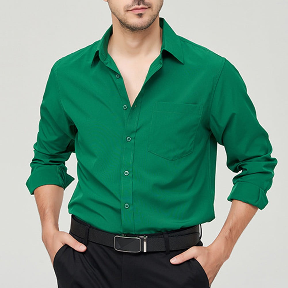 Men Business Casual Long Sleeved Shirt Smart Dress Shirts Iron-free ...