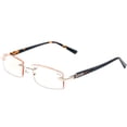 thumbnail image 1 of Men Business Gold Reading Glasses 3.00, Rimless Brown Lenses Tortoiseshell Temple Anti Blue Light Rectangular Readers +3.00 Strength, 1 of 6