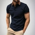thumbnail image 1 of Men Business Polo Shirts Short Sleeve Tshirt Striped Colorblock Top Blouse Comfy Classic Fit Outfits Clothing, 1 of 5
