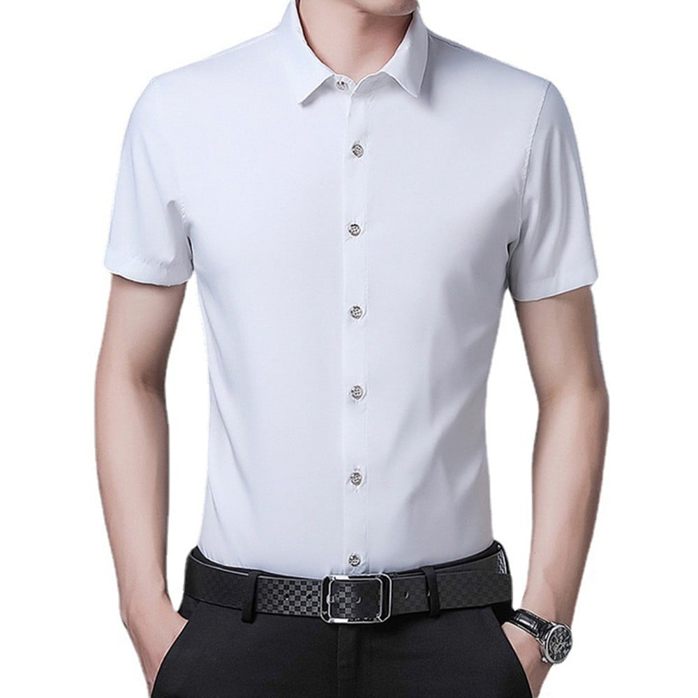 Men Business Short Sleeve Button Dress Shirts Formal Casual Slim T ...