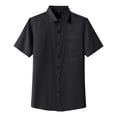 thumbnail image 1 of Men Button Down Shirt Fashion Stretch Regular Fit Collar Short Sleeve Dress Shirt Lightweight Business Casual Tee Black L, 1 of 4