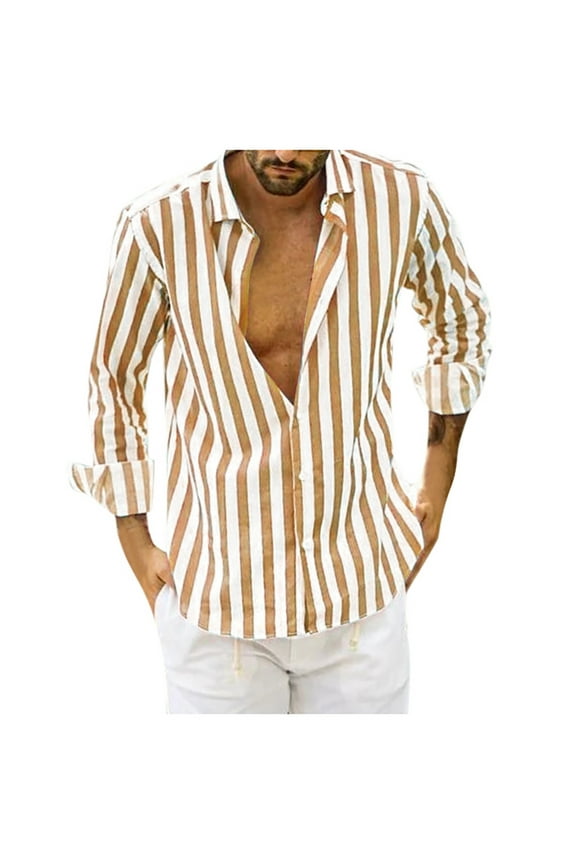 Men Button Down Striped Shirts Long Sleeve Tops Casual Basic Blue and White Striped Dress Shirt Slim Fit Blouses