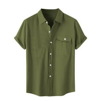Men Button Shirt Short Sleeve Button Down Cotton Linen Shirt for Men Solid Color Short Sleeve Tee Shirts Collared Top with Front Pocket