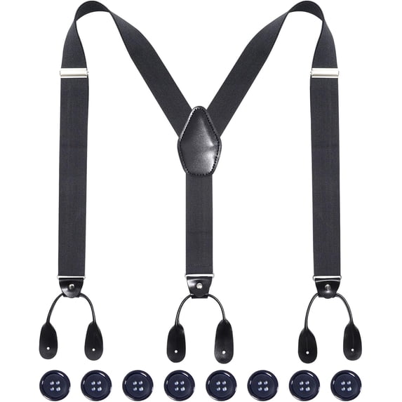 Men Button Suspenders Adjustable, Heavy Duty Y-Back Elastic Tuxedo Elastic Mens Suspenders with Leather Buttons End