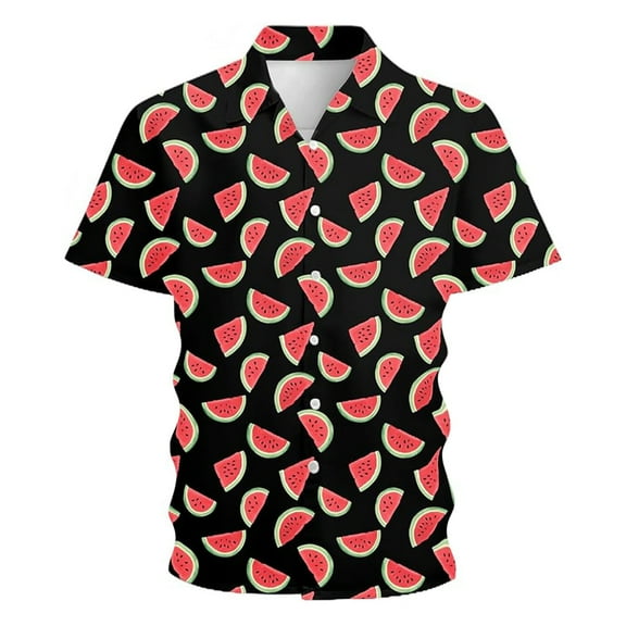 Men Button Up Shirt Casual Dressy Watermelon Print Short Sleeve Shirt Slim Fi Lightweight Mens Shirts