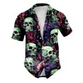 thumbnail image 1 of Men Button Up Shirt Halloween Theme Skull Print Casual Turndown Collar Short Sleeve Shirt Shirt for Men Graphic, 1 of 5