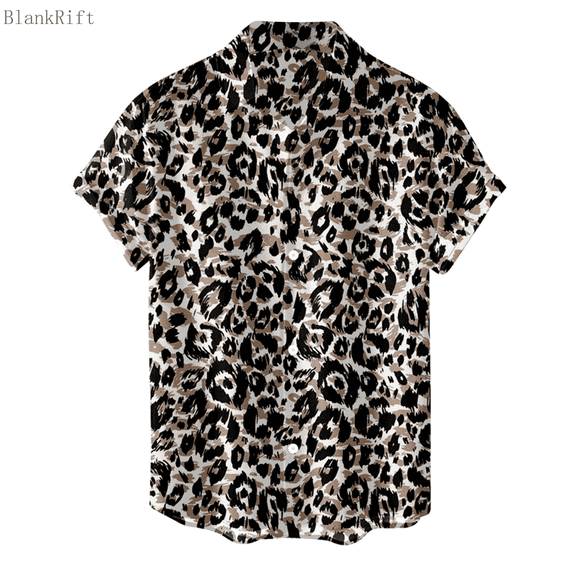 Men Button Up Shirt Leopard Print Short Sleeve Turndown Collar Shirt Smooth Relaxed Fit Shirt for Men Casual Coffee XXL