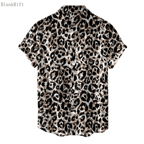 Men Button Up Shirt Leopard Print Short Sleeve Turndown Collar Shirt Smooth Relaxed Fit Shirt for Men Casual Coffee XXL