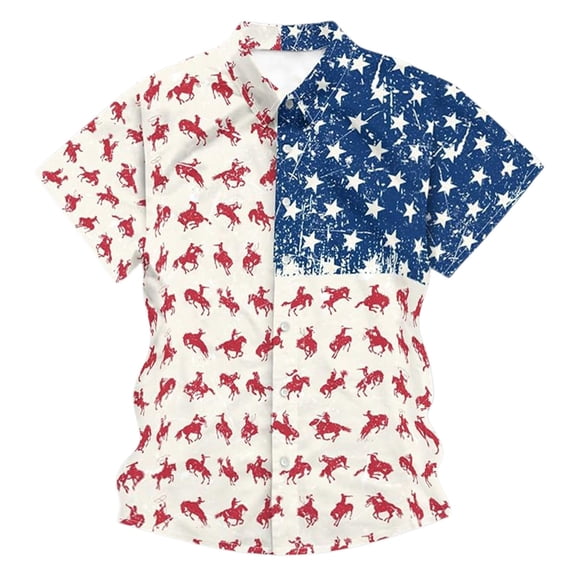 Men Button Up Shirt Vintage Artsy American Flag Print Thin Breathable Shirt Turndown Collar Short Sleeve Shirt Relaxed Fit Men Shirts