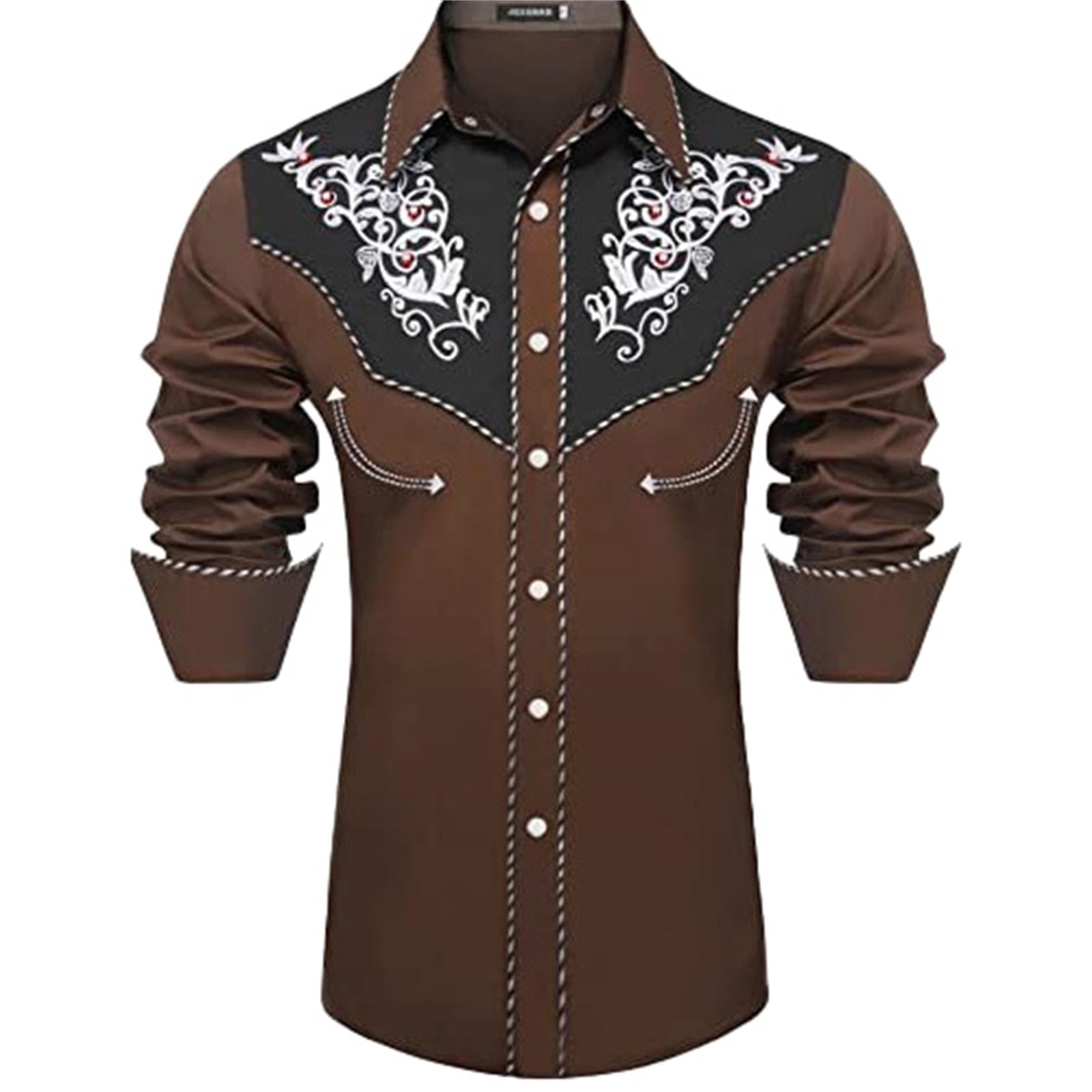 Men Button Up Shirt Vintage Pearl Snap Shirt Rhinestone Cowboy Cut ...