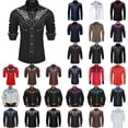 thumbnail image 1 of Men Button Up Shirt Vintage Pearl Snap Shirt Rhinestone Cowboy Cut Western Embroidered Turndown Collar Long Sleeve Tops Regular Fit Shirts For Men, 1 of 4