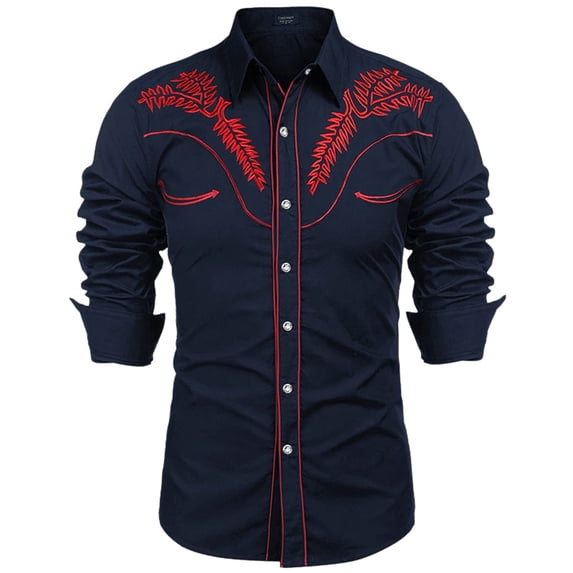 Men Button Up Shirt Vintage West Cowboy Turndown Collar Long Sleeve Shirts for Men Slim Fit Casual Shirt Men Graphic