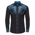 thumbnail image 1 of Men Button Up Shirt Vintage Western Print Lightweight Shirt Turndown Collar Long Sleeve Classic Fit Shirt Men Graphic, 1 of 4