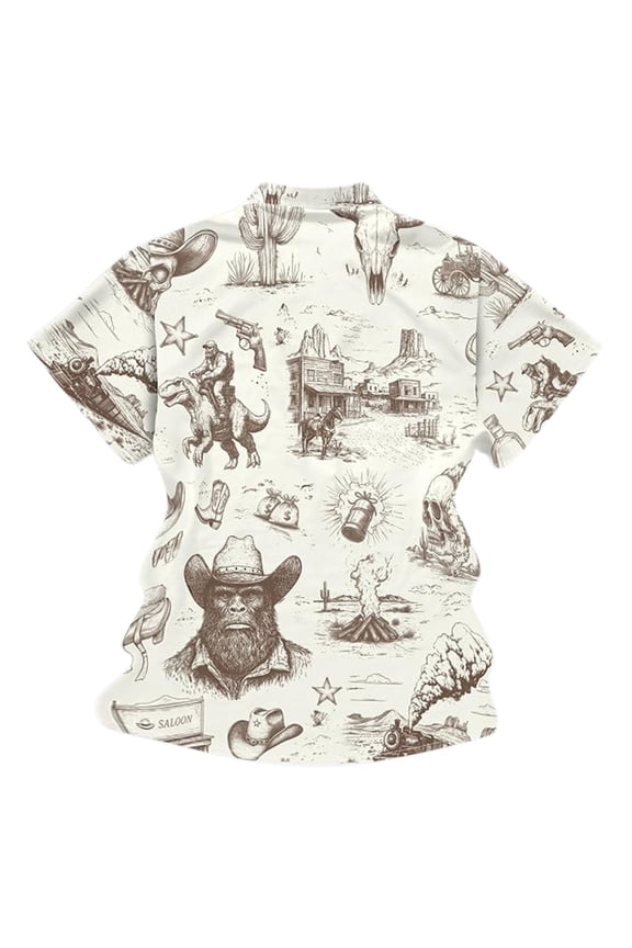 Men Button Up Shirt Vintage Western Style Print Thin Breathable Shirt Turndown Collar Short Sleeve Relaxed Fit Shirts for Men