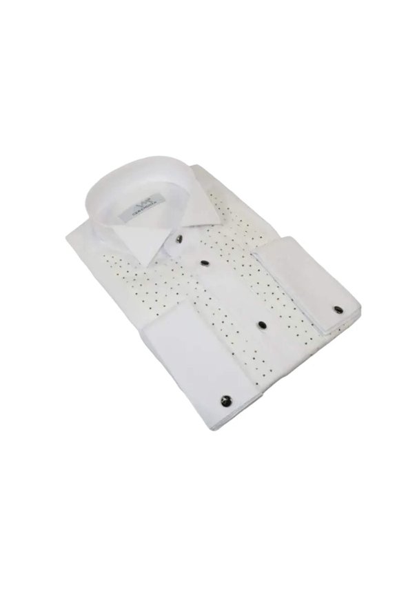 Men CEREMONIA Tuxedo Shirt Rhinestone Cotton Turkey #Milano 13 White Wing Tip