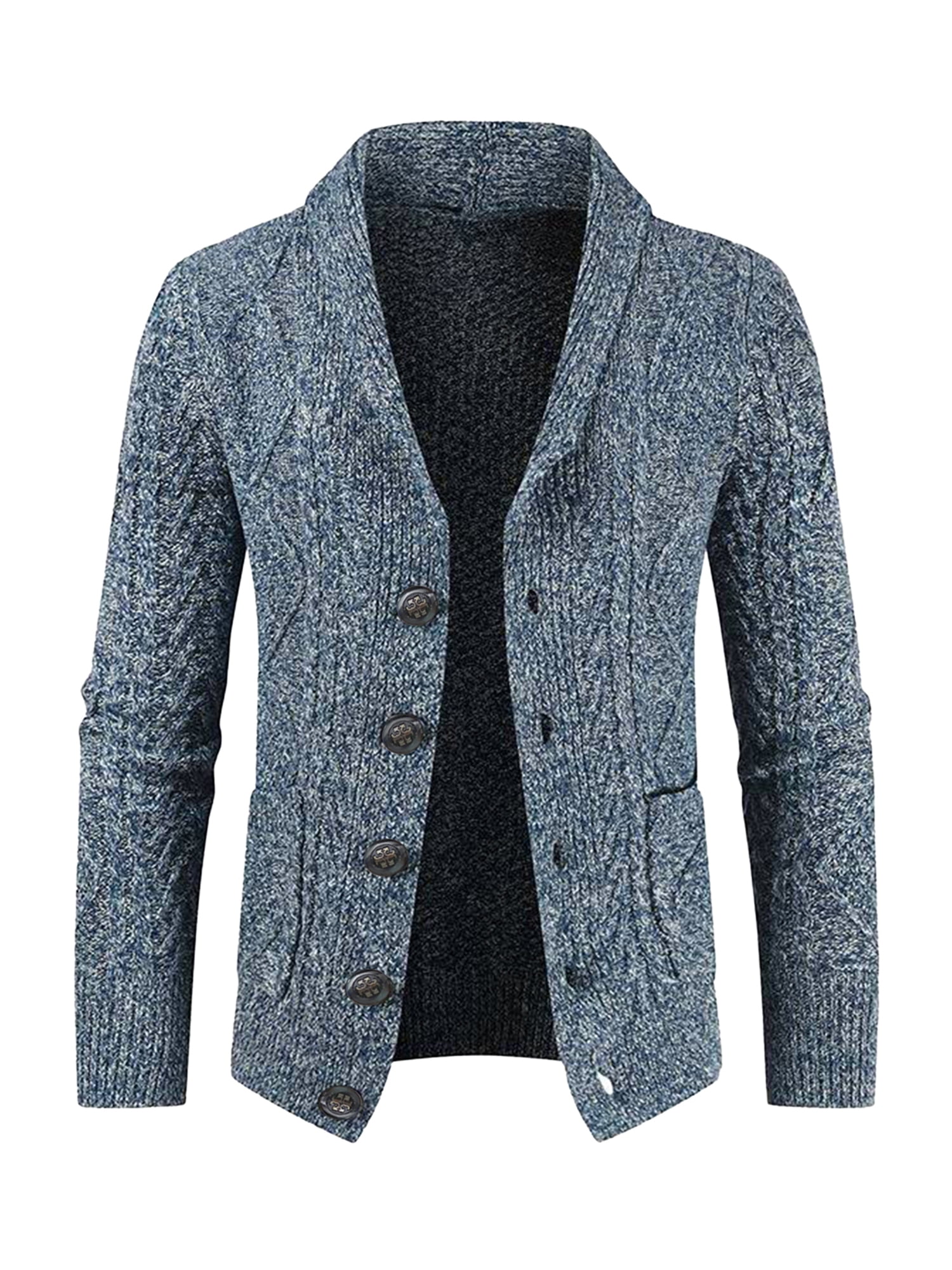 Men Cable Knit Cardigan Casual Long Sleeve Shawl Collar Sweater ...