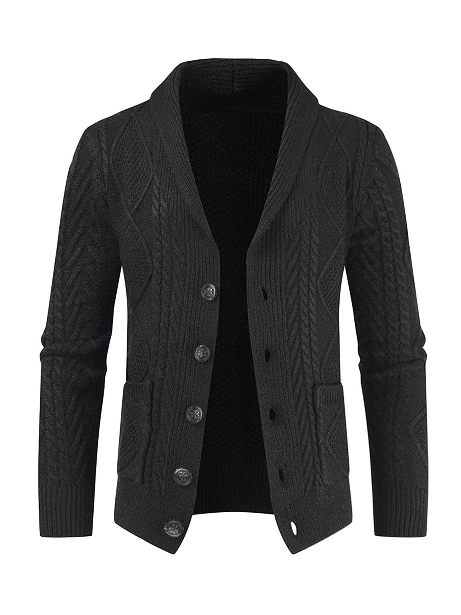 Men Cable Knit Cardigan Casual Long Sleeve Shawl Collar Sweater