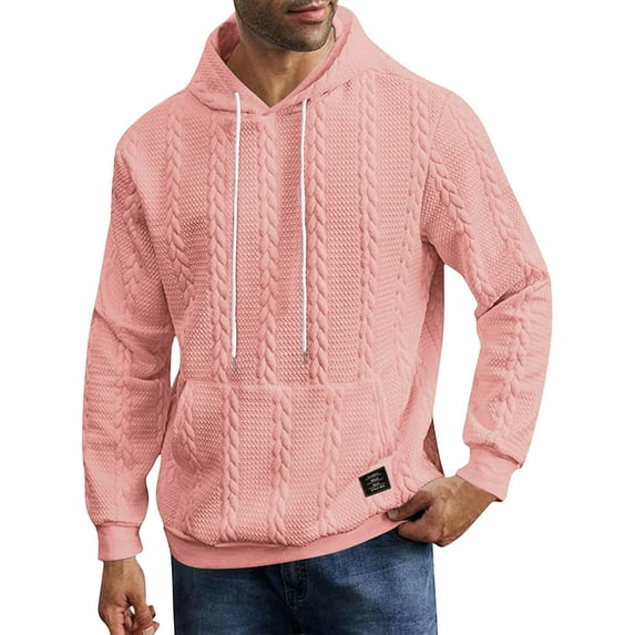 Men Cable Knit Patterned Hoodie Sweatshirt Soft Pullover Hooded Jumper With Kangaroo Pocket Casual Warm Cozy Fleece For Fall Winter,Size S-2XL