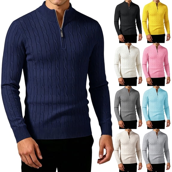 Men Cable Knit Quarter Zip Sweater, Slim Fit Mock Neck Half Zip Long Sleeve Pullover Jumper, Soft Lightweight Knit Top Yellow XL(XL)