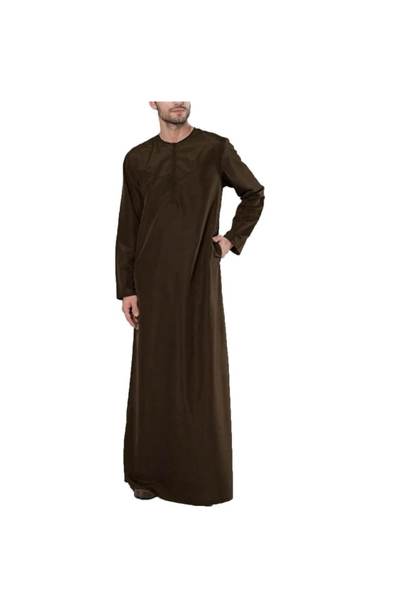 Men Caftan Thobe Big and Tall Kaftan with Pocket Mens Arab Thobe Mens Clothing Kaftan Maxi-Muslim Male Shirt Long Sleeve Abaya Dubai Cotton