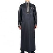 Men Caftan Thobe Big and Tall Kaftan with Pocket Mens Arab Thobe Mens Clothing Kaftan Maxi-Muslim Male Shirt Long Sleeve Abaya Dubai Cotton