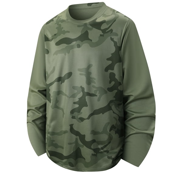 Men Camo Crew Neck Long Sleeve Athletic Shirts, Loose Fit Breathable Quick Dry Outdoor Sports Training Tops