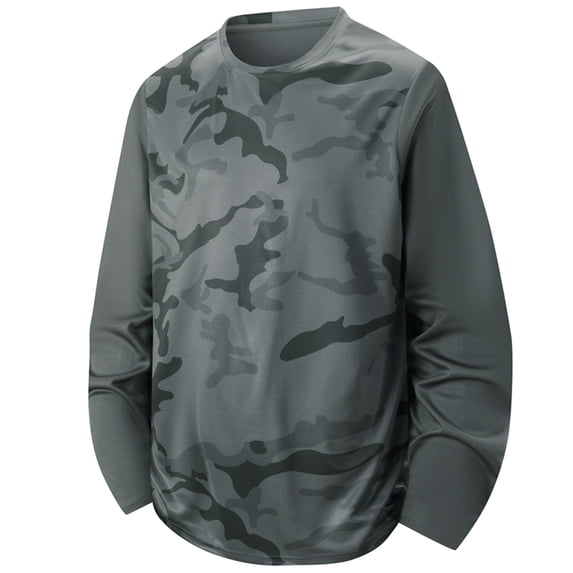 Men Camo Crew Neck Long Sleeve Athletic Shirts, Loose Fit Breathable Quick Dry Outdoor Sports Training Tops