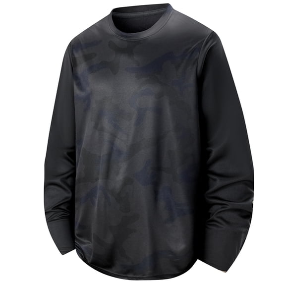 Men Camo Crew Neck Long Sleeve Athletic Shirts, Loose Fit Breathable Quick Dry Outdoor Sports Training Tops