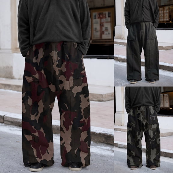 Men Camo Pant Hiking Work Trousers Comfortable Casual Loose Fit with Pocket CE2 Pant
