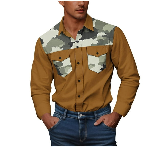 Men Camo Shirts Long Sleeve Button Down Shirts Casual Loose Travel Work Blouse Lightweight Quick Dry Outdoor Tops with Pockets