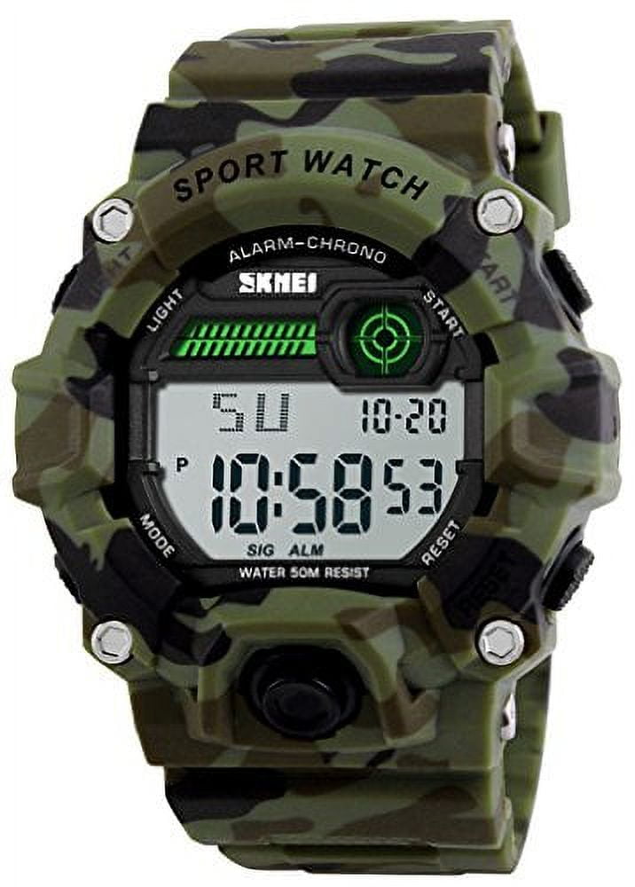 CAKCITY Men Camouflage Led Sport Watch,Waterproof Digital Electronic Casual Military Wrist Men Sports Watch With Silicone Band Luminous Alarm Stopwatch Watches