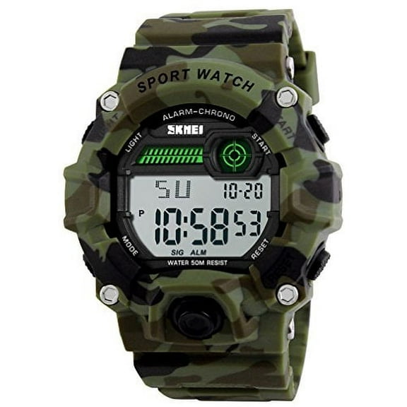Men Camouflage Led Sport Watch,Waterproof Digital Electronic Casual Military Wrist Men Sports Watch With Silicone Band Luminous Alarm Stopwatch Watches