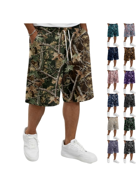 Men Camouflage Print Drawstring Shorts Quick Dry Lightweight Athletic Workout Casual Wear Outdoor Hunting Beach Sports Shorts