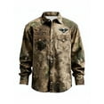 thumbnail image 1 of Men Camouflage Shirt Camo Military Long Sleeve Shirts Casual Button Down Shirts Green C L, 1 of 5