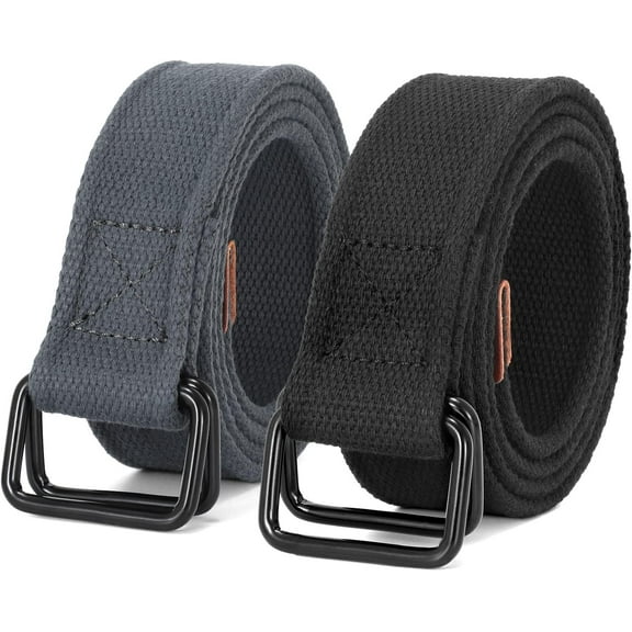 Men Canvas Belt Web Fabric Casual Belt with Black Double D-ring 1 1/2" Wide Set of 2