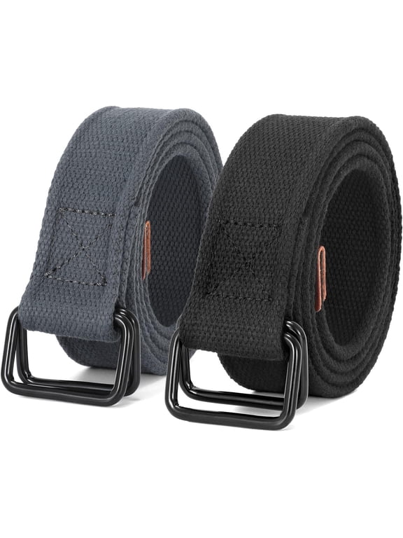 Men Canvas Belt Web Fabric Casual Belt with Black Double D-ring 1 1/2" Wide Set of 2