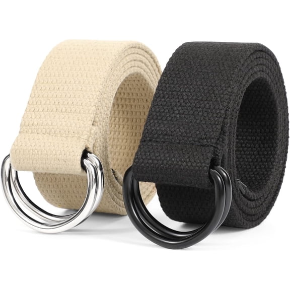 Men Canvas Belt Web Fabric Casual Belt with Black Double D-ring 1 1/2" Wide Set of 2