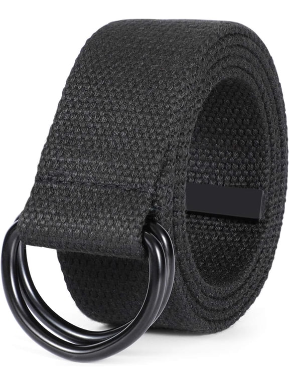 Men Canvas Belt Web Fabric Casual Belt with Black Double D-ring 1 1/2" Wide Set of 2