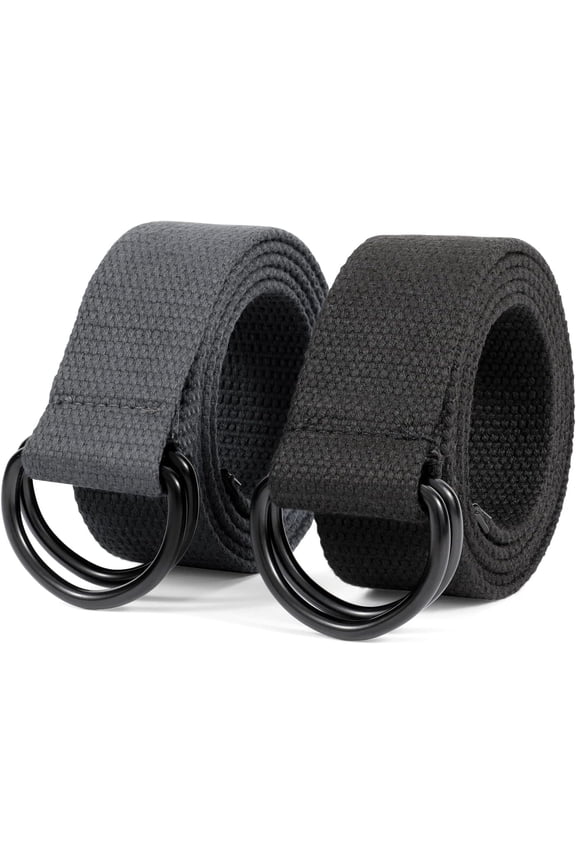 Men Canvas Belt Web Fabric Casual Belt with Black Double D-ring 1 1/2" Wide Set of 2