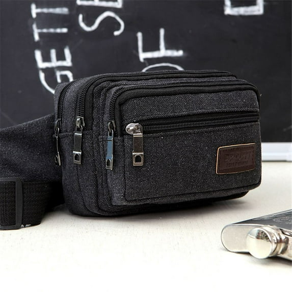 Men Canvas Travel Belt Shoulder Backpack Fanny Pack Messenger Bag Crossbody Bags BLACK
