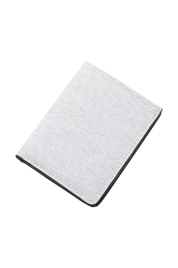 Men Canvas Wallet Short Money Holder Credit ID Card Holder Foldable Vertical Bifold Button Closure Clutch Purse Billfold - Gray White