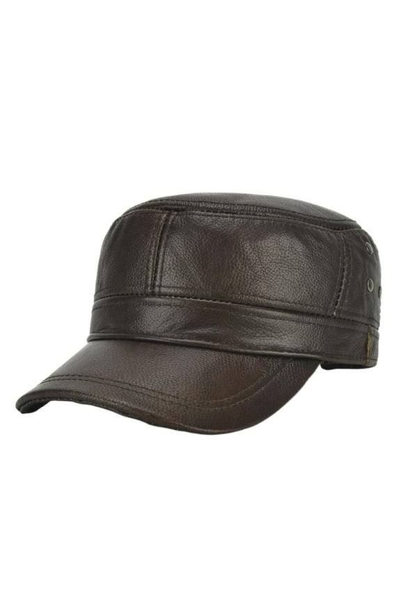 Men Cap Leather Brown Navy Captain Hat Real Cowskin Leather Adjustable Army Caps Male Winter Fiddler Hats ,Durable Quality