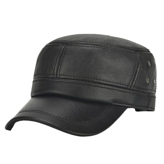 Men Cap Leather Brown Navy Captain Hat Real Cowskin Leather Adjustable Army Caps Male Winter Fiddler Hats ,Unique Design