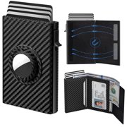 Men Card Holder Wallet for AirTag with Positioning Slot Metal Purse Triple Fold RFID Blocking Credit Card Clip Money Storage Bag
